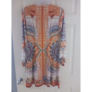 Hale Bob Dress Orange Multicolor Print XS Boho Resort Palm Springs Long Sleeve